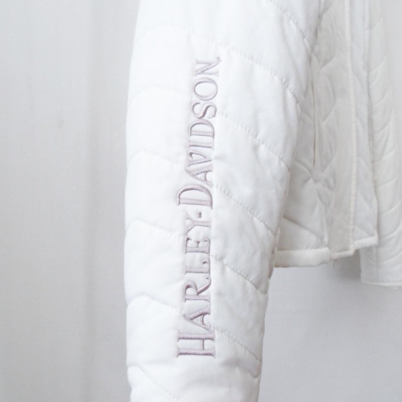RARE VINTAGE Harley Davidson Quilted Jacket in White Ribbon Corset Detail Y2K-L - Picture 6 of 8
